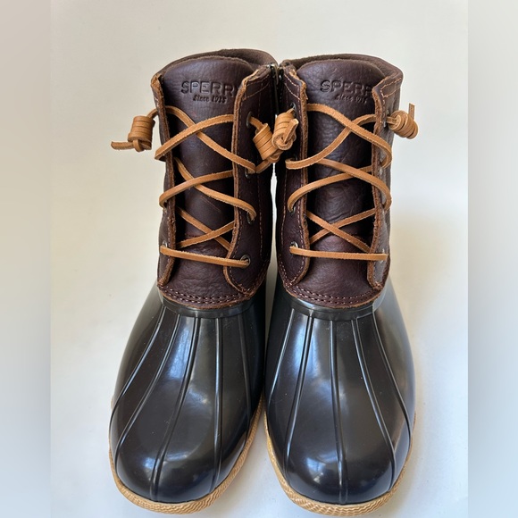 Sperry Women's Saltwater Duck Booties Dark Brown Rain Boots Size … - Picture 4 of 10